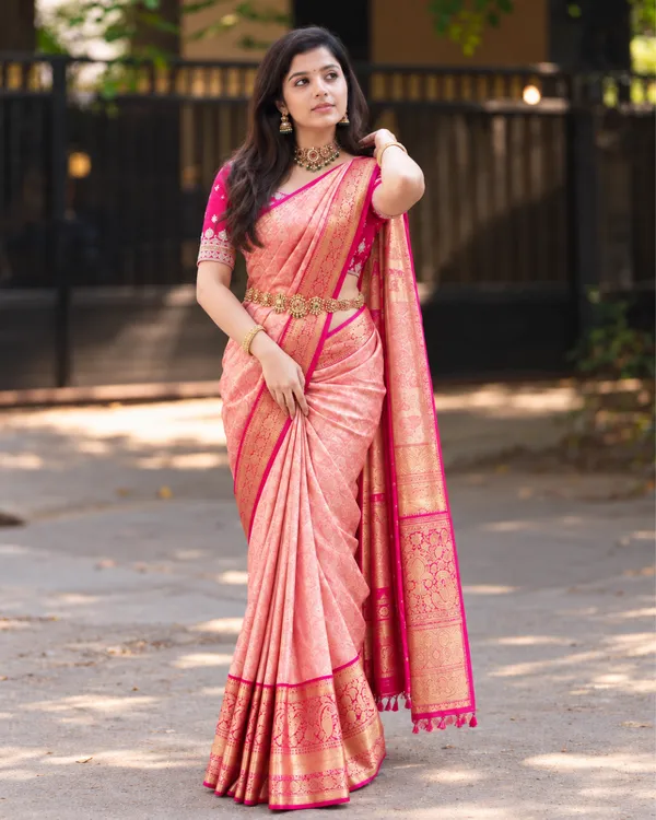 Peach_Magenta_Lichi_Silk_Saree_Default_Title