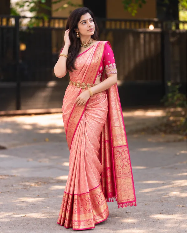 Peach_Magenta_Lichi_Silk_Saree_Default_Title