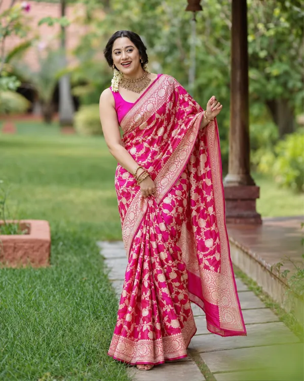 Rani_Pink_Jaal_Lichi_Silk_Saree_Default_Title
