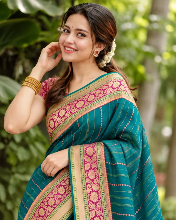 Teal_Magenta_Leheriya_Saree_Default_Title