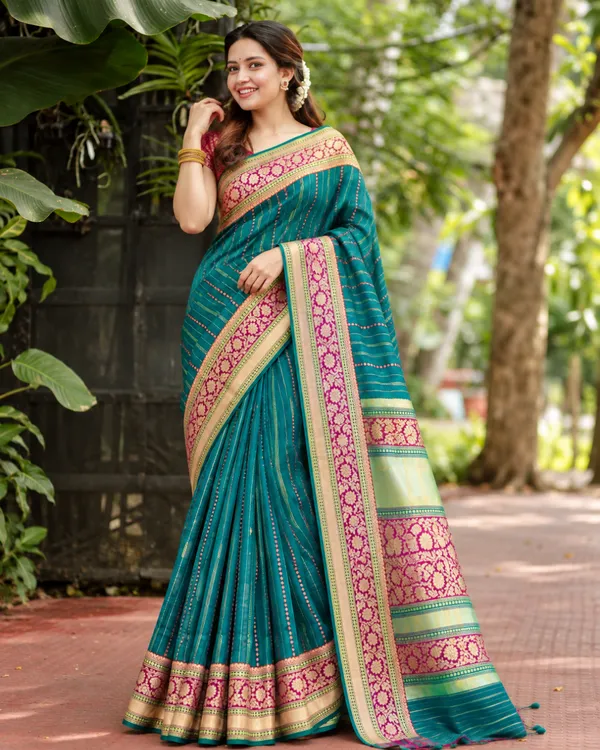 Teal_Magenta_Leheriya_Saree_Default_Title
