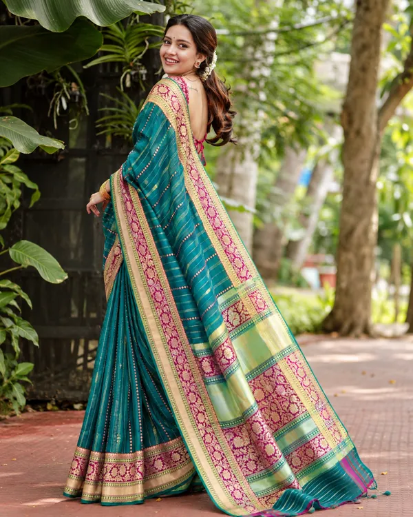 Teal_Magenta_Leheriya_Saree_Default_Title