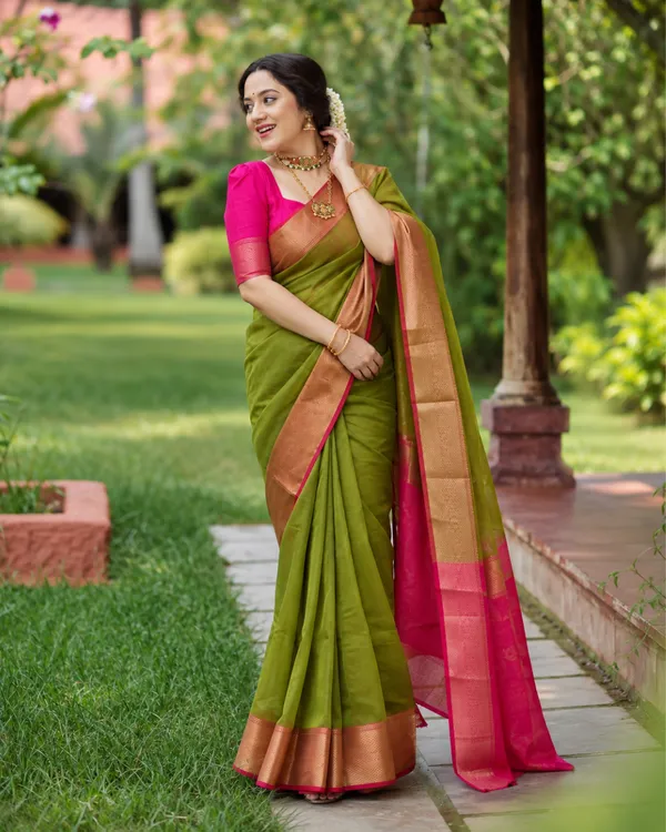 Olive_Rani_Pink_Lichi_Silk_Saree_Default_Title