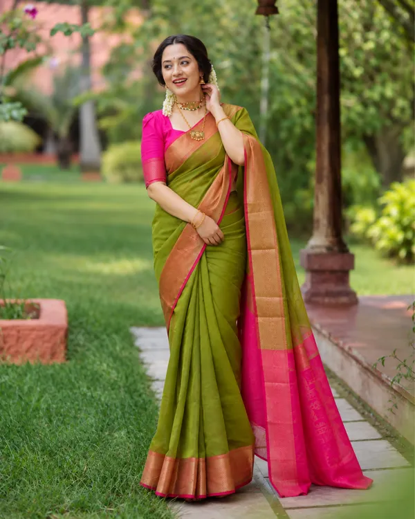 Olive_Rani_Pink_Lichi_Silk_Saree_Default_Title