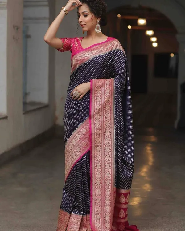 Navy_Pink_Brocade_Lichi_Silk_Saree_Default_Title