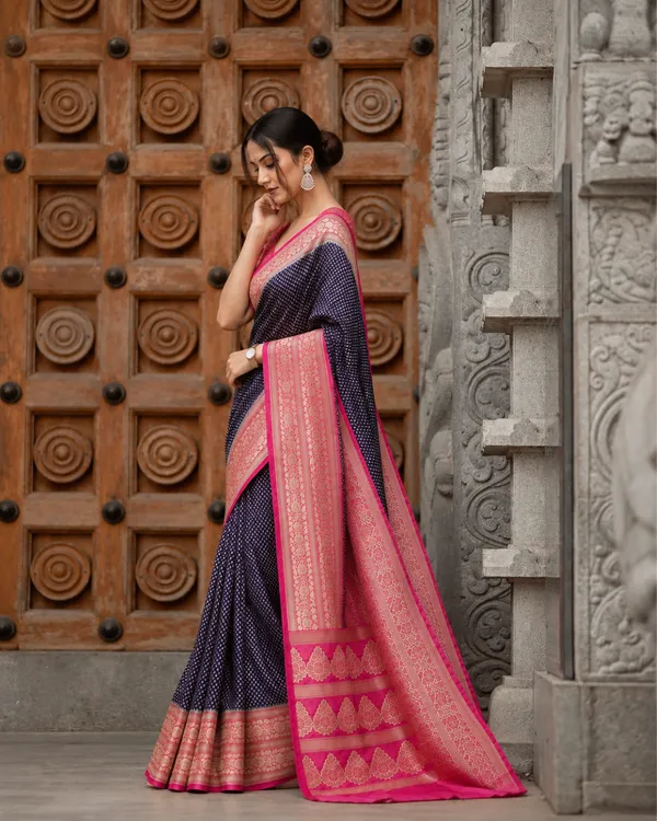 Navy_Pink_Brocade_Lichi_Silk_Saree_Default_Title