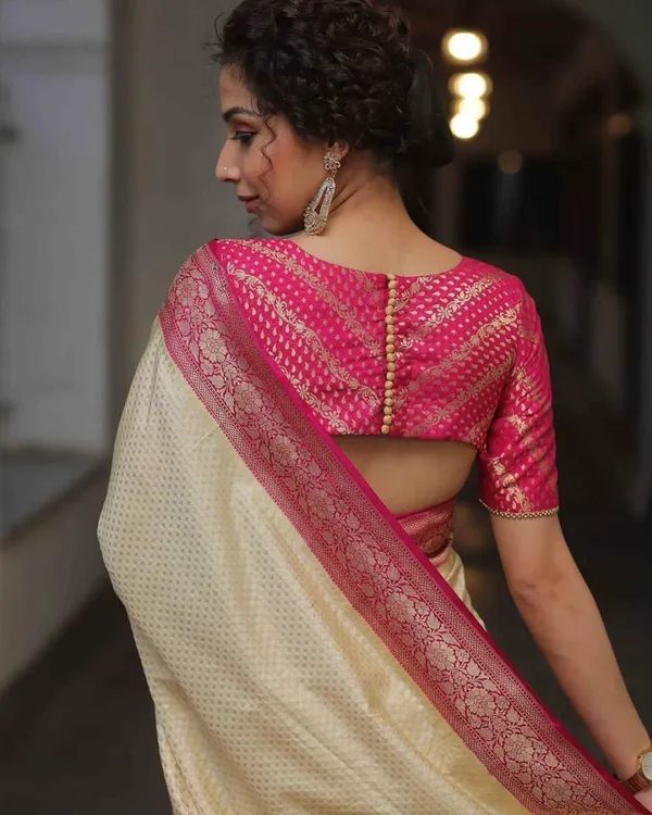 Cream_Rose_Floral_Lichi_Silk_Saree_Default_Title
