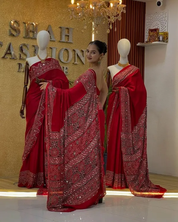 Sudha_Red_Mirror_Work_Saree_Default_Title
