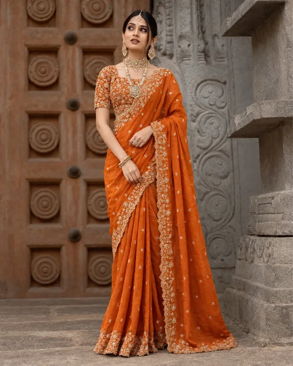 Rust_Orange_Embroidered_Fandy_Saree_Default_Title