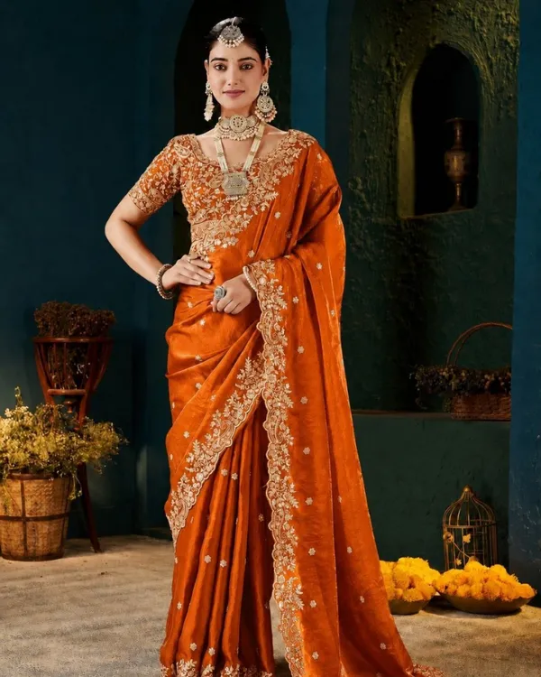 Rust_Orange_Embroidered_Fandy_Saree_Default_Title