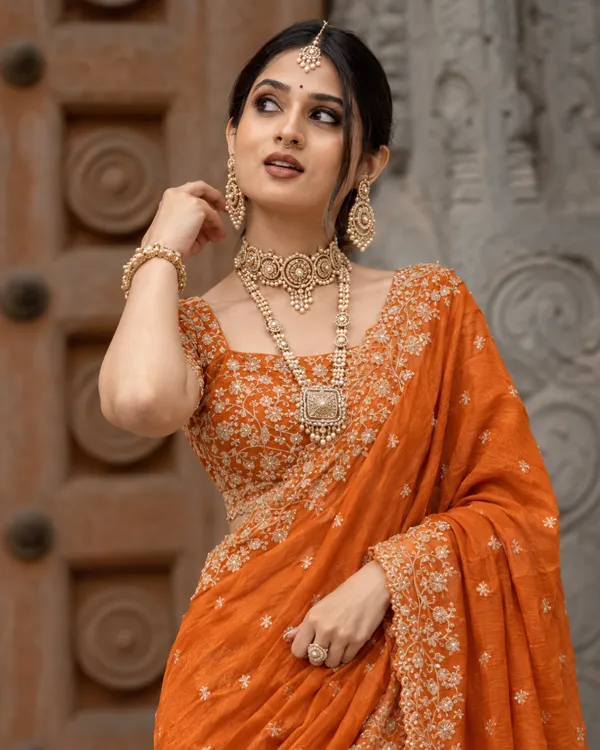Rust_Orange_Embroidered_Fandy_Saree_Default_Title