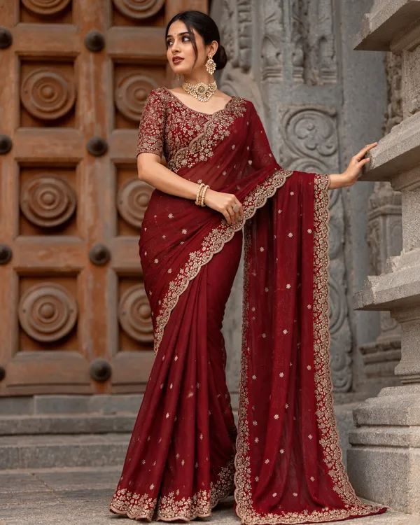 Wine_Maroon_Embroidered_Fandy_Saree_Default_Title