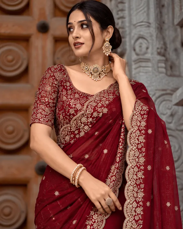 Wine_Maroon_Embroidered_Fandy_Saree_Default_Title
