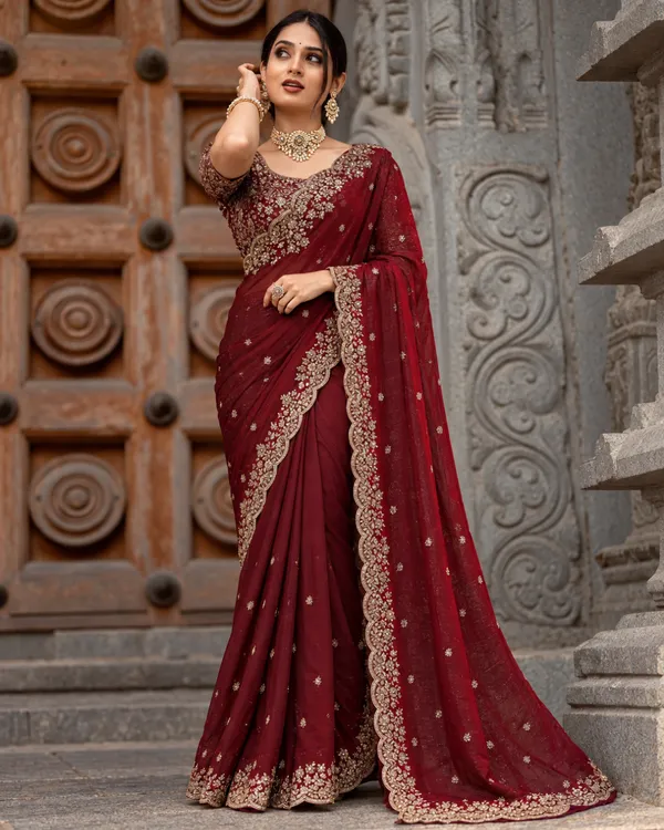 Wine_Maroon_Embroidered_Fandy_Saree_Default_Title