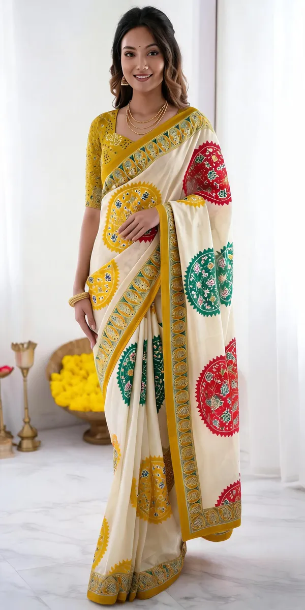 Ivory_White_&_Mustard_Yellow_Pure_Modal_Silk_Saree_with_Multicolor_Mandala_Print_&_Heritage_Designer_Pallu