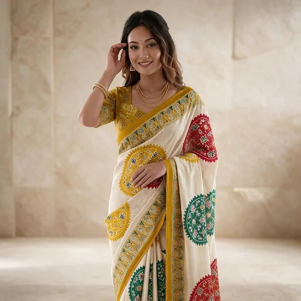 Ivory_White_&_Mustard_Yellow_Pure_Modal_Silk_Saree_with_Multicolor_Mandala_Print_&_Heritage_Designer_Pallu