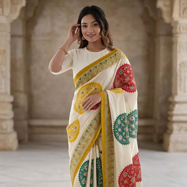 Ivory_White_&_Mustard_Yellow_Pure_Modal_Silk_Saree_with_Multicolor_Mandala_Print_&_Heritage_Designer_Pallu