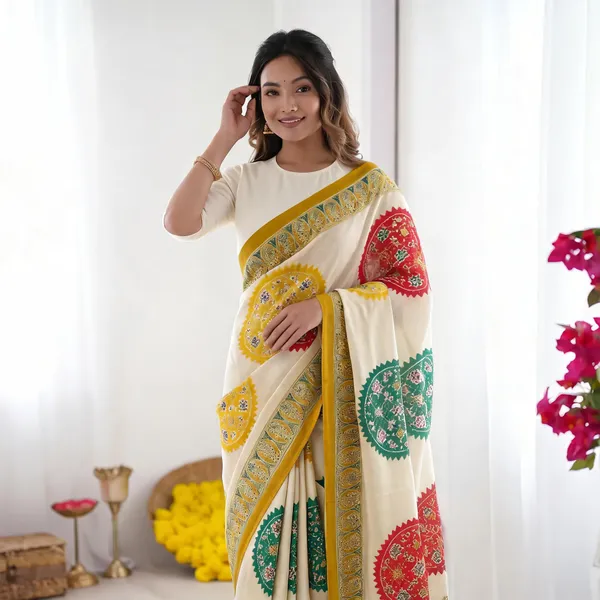 Ivory_White_&_Mustard_Yellow_Pure_Modal_Silk_Saree_with_Multicolor_Mandala_Print_&_Heritage_Designer_Pallu