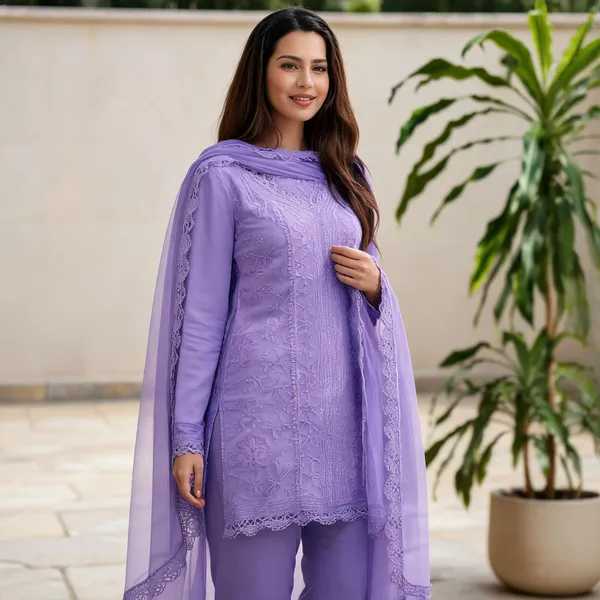 Lavender_Georgette_Chikankari_Embroidery_Kurta_With_Pant_And_Dupatta_For_Women