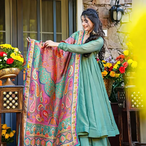 Festive_Wear_Green_Flowy_Anarkali_Suit_With_Printed_Dupatta