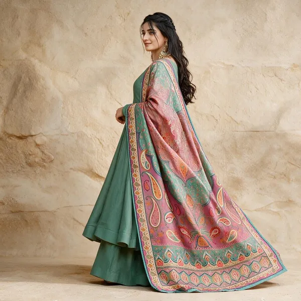 Festive_Wear_Green_Flowy_Anarkali_Suit_With_Printed_Dupatta