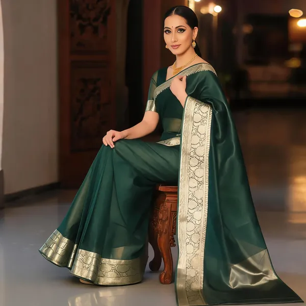 Green_Kanjivaram_Organza_Saree_with_Rich_Zari_Border_|_Traditional_Festive_Wear