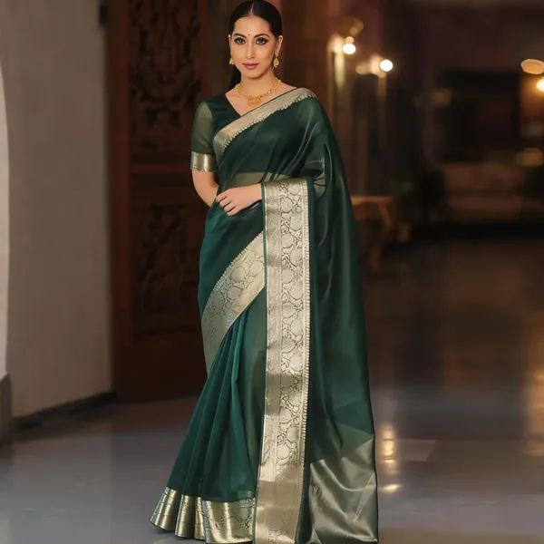 Green_Kanjivaram_Organza_Saree_with_Rich_Zari_Border_|_Traditional_Festive_Wear
