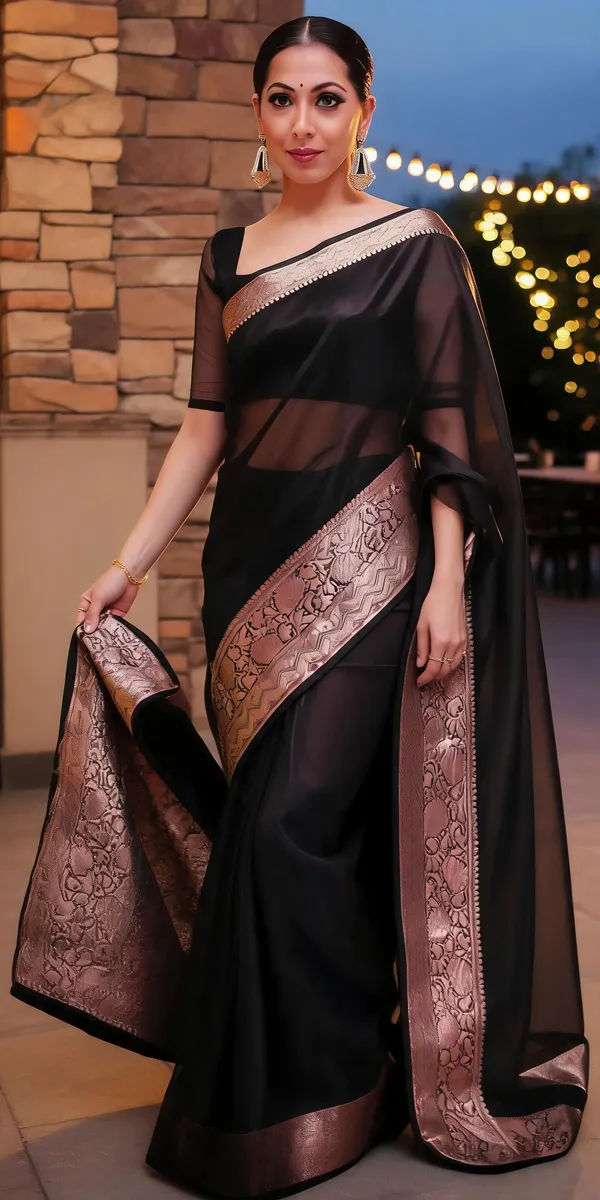 Black_Kanjivaram_Organza_Saree_with_Woven_Zari_Border_|_Elegant_Party_Wear_Saree