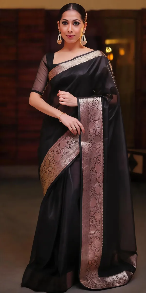 Black_Kanjivaram_Organza_Saree_with_Woven_Zari_Border_|_Elegant_Party_Wear_Saree