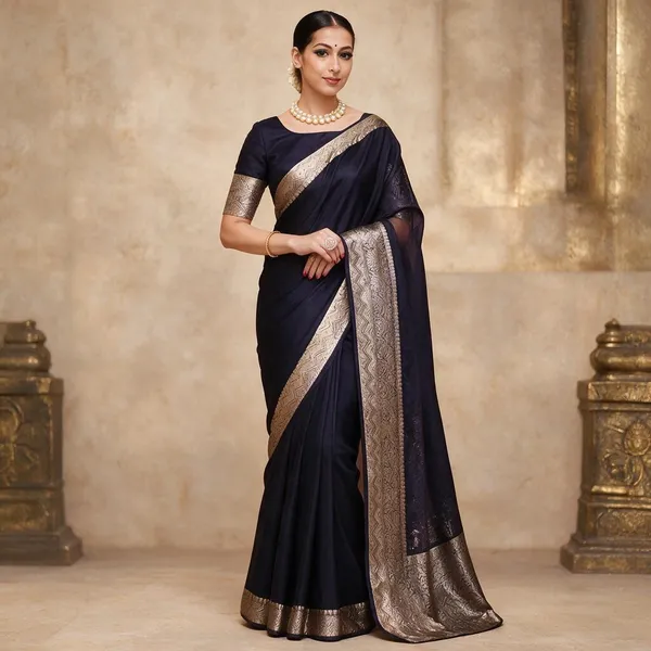 Blue_Kanjivaram_Organza_Saree_with_Rich_Woven_Zari_Border_|_Festive_&_Wedding_Wear