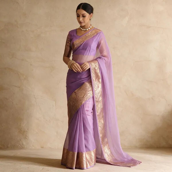 Lavender_Kanjivaram_Organza_Saree_with_Woven_Zari_Border_|_Graceful_Festive_Look