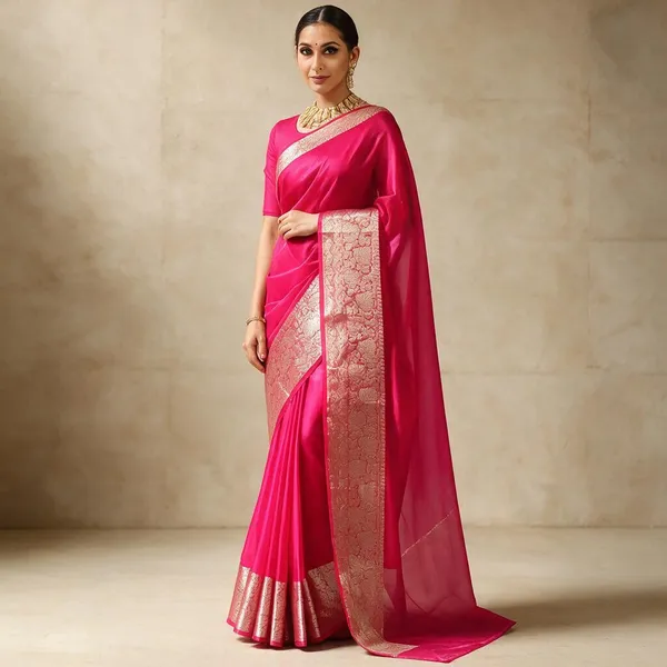 Pink_Kanjivaram_Organza_Saree_with_Elegant_Zari_Border_|_Wedding_&_Party_Wear