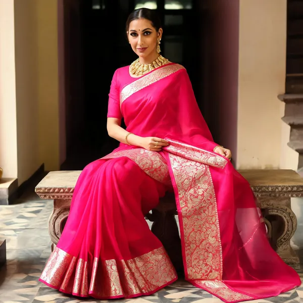 Pink_Kanjivaram_Organza_Saree_with_Elegant_Zari_Border_|_Wedding_&_Party_Wear