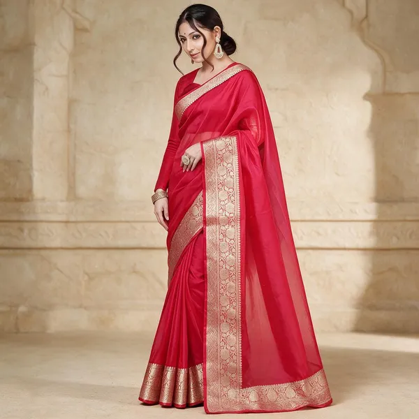 Red_Kanjivaram_Organza_Saree_with_Woven_Zari_Border_|_Wedding_&_Festive_Wear