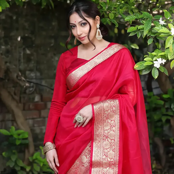 Red_Kanjivaram_Organza_Saree_with_Woven_Zari_Border_|_Wedding_&_Festive_Wear