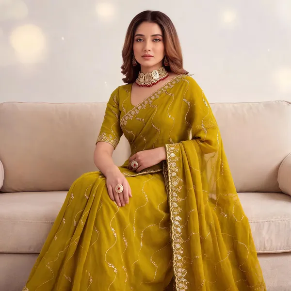 Yellow_Star_Georgette_Saree_with_Embroidery_Work_&_Contrast_Blouse_|_Wedding_Wear