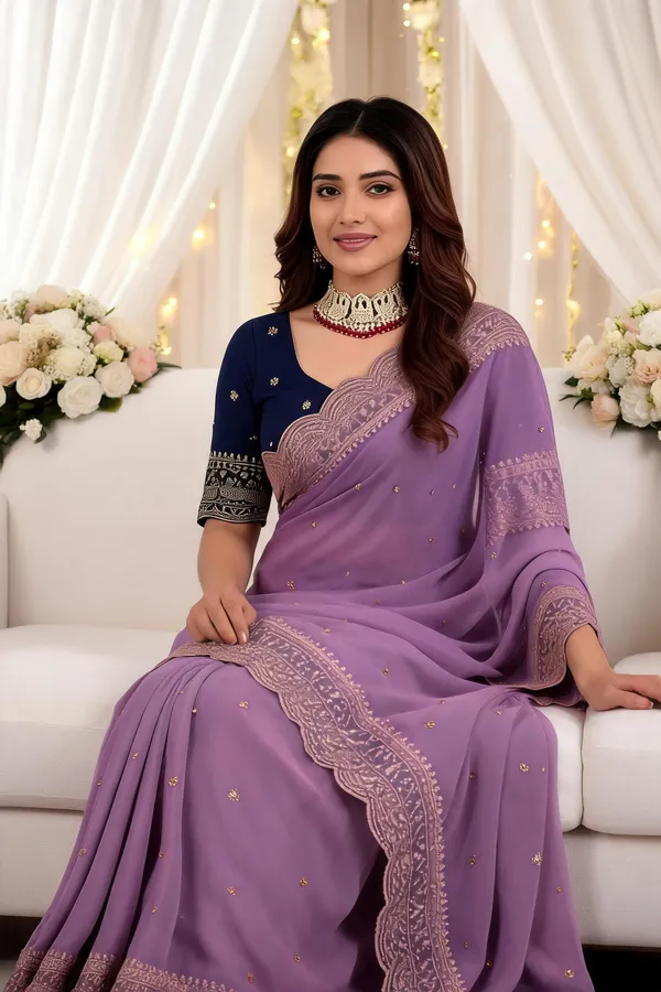 Lavender_Embroidered_Georgette_Saree_with_Contrast_Embroidered_Blouse