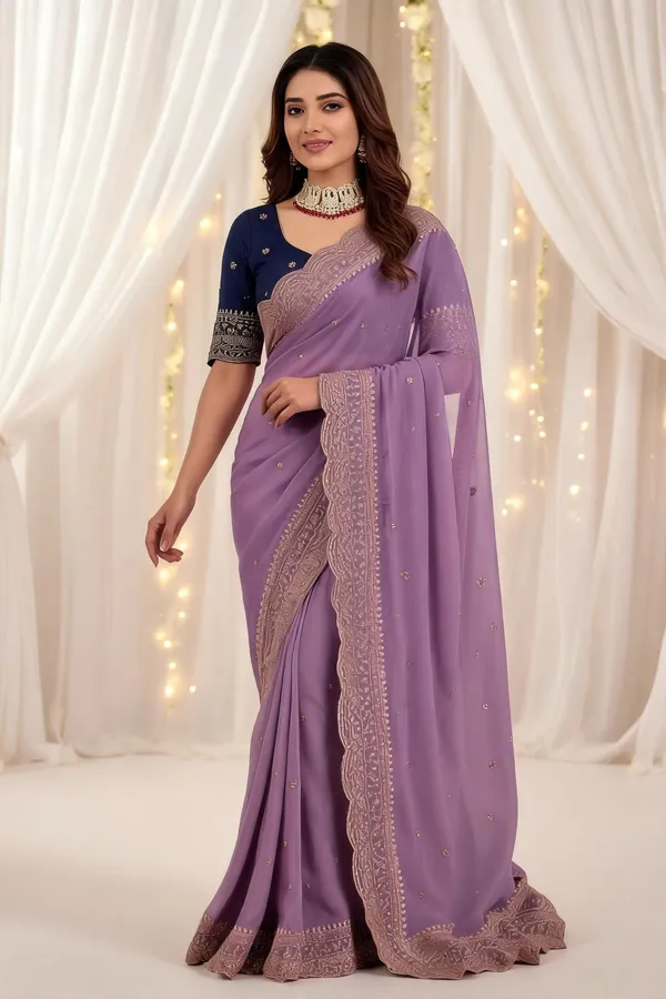 Lavender_Embroidered_Georgette_Saree_with_Contrast_Embroidered_Blouse