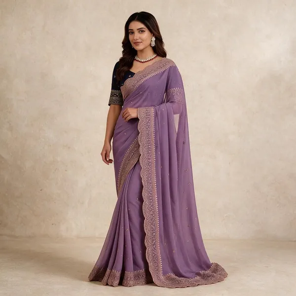 Lavender_Embroidered_Georgette_Saree_with_Contrast_Embroidered_Blouse