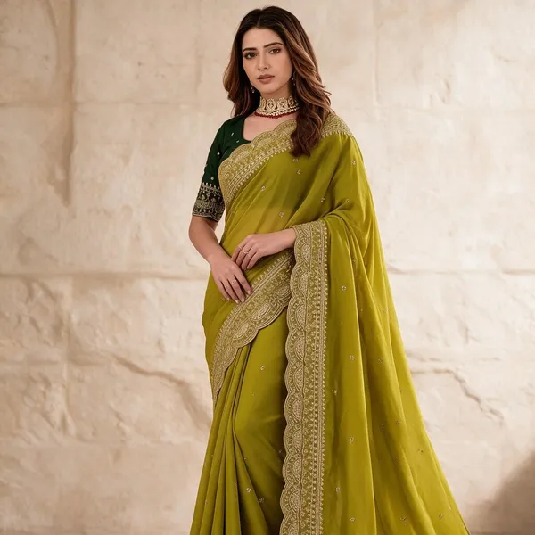 Lime_Embroidered_Georgette_Saree_with_Contrast_Embroidered_Blouse