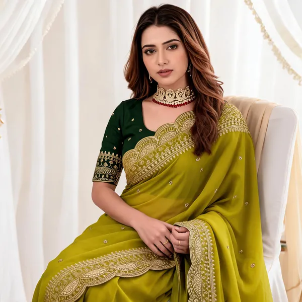 Lime_Embroidered_Georgette_Saree_with_Contrast_Embroidered_Blouse