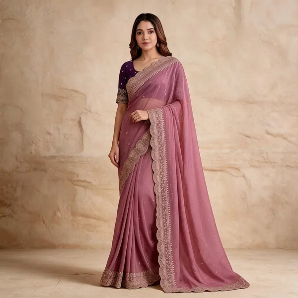 Rose_Pink_Embroidered_Georgette_Saree_with_Contrast_Embroidered_Blouse