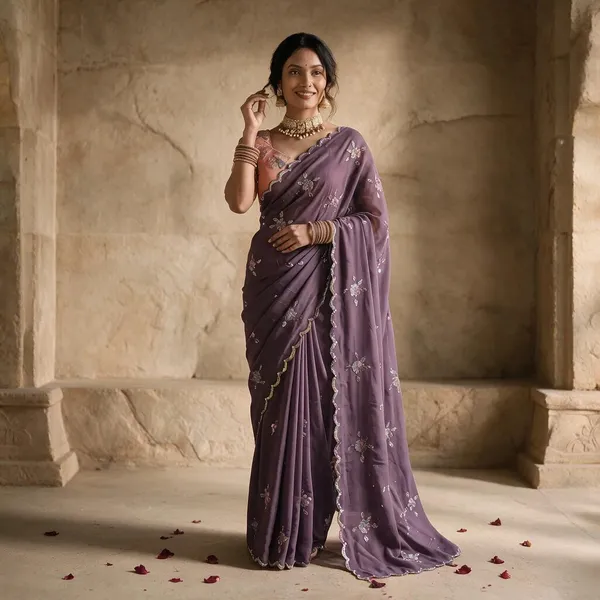 Dusty_Lavender_Georgette_Embroidered_Saree_with_Floral_Sequin_Work_&_Peach_Designer_Blouse
