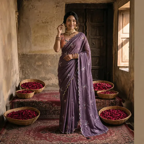 Dusty_Lavender_Georgette_Embroidered_Saree_with_Floral_Sequin_Work_&_Peach_Designer_Blouse