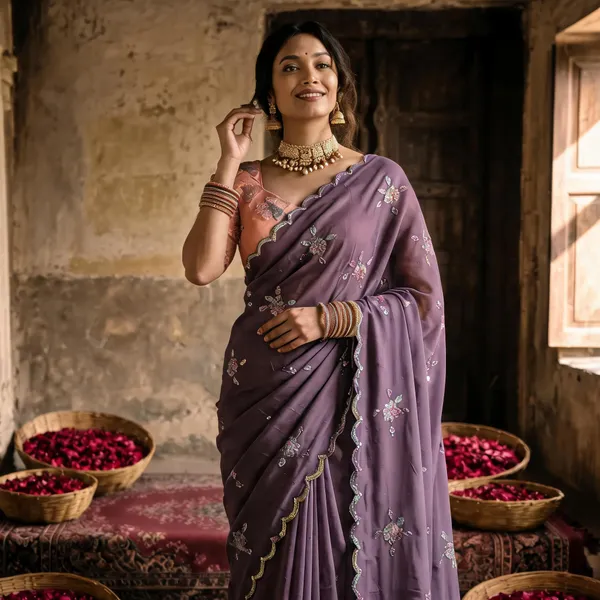 Dusty_Lavender_Georgette_Embroidered_Saree_with_Floral_Sequin_Work_&_Peach_Designer_Blouse