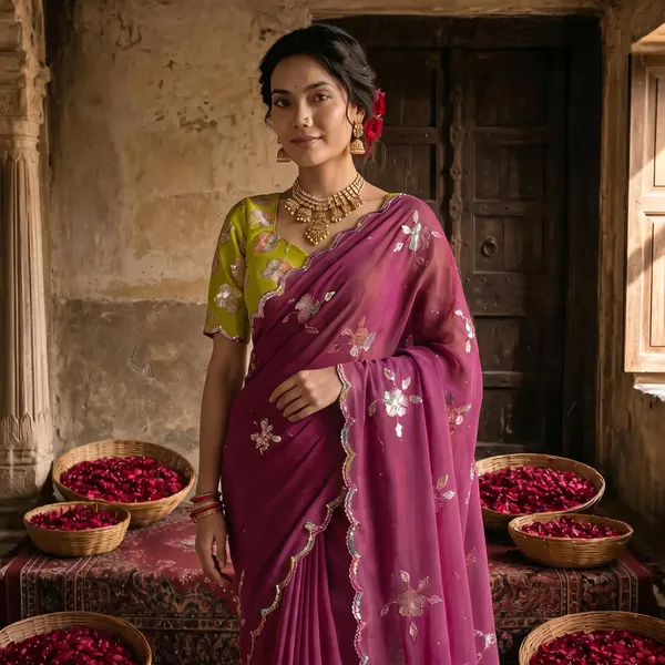 Magenta_Purple_Georgette_Embroidered_Saree_with_Floral_Sequin_Work_&_Contrast_Lime_Green_Blouse