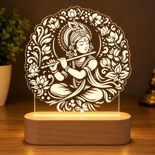 Tokens_N_Tales_Krishna_Flute_Player_Acrylic_Table_Lamp_with_Wooden_Base