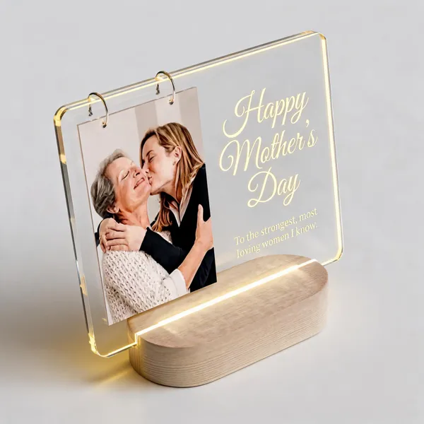 Acrylic_Mother'S_Day_LED_Base_Photo_Frame_With_Wooden_Stand