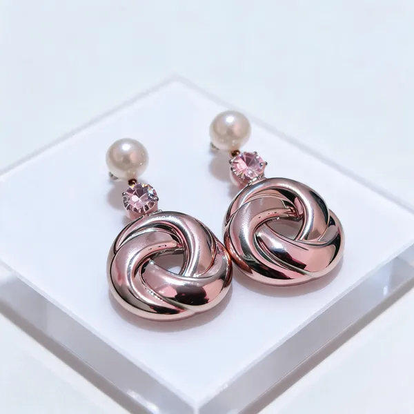 Pink_And_Silver_Pearl-Style_Knot_Drop_Earrings_for_Women