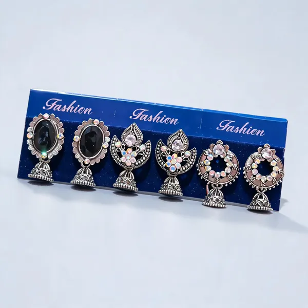 Silver-Tone_Multicolour_Jhumka_Earrings_Set_for_Women